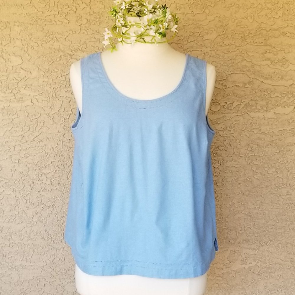 Vintage ERIKA Woman Light Blue Linen Blend Boxy Tank Top Size 2X ✨HP✨
